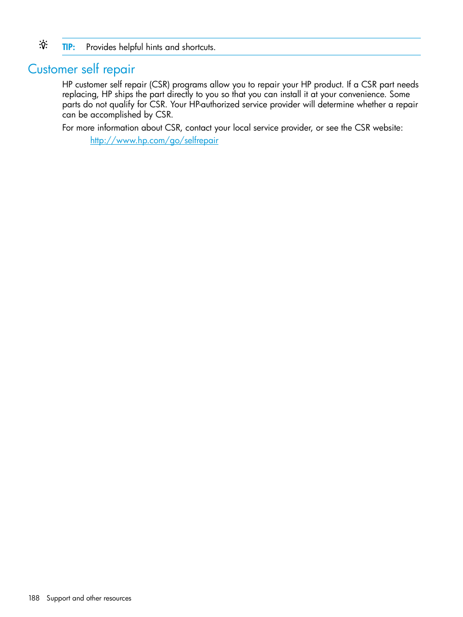 Customer self repair | HP StoreOnce Backup User Manual | Page 188 / 204