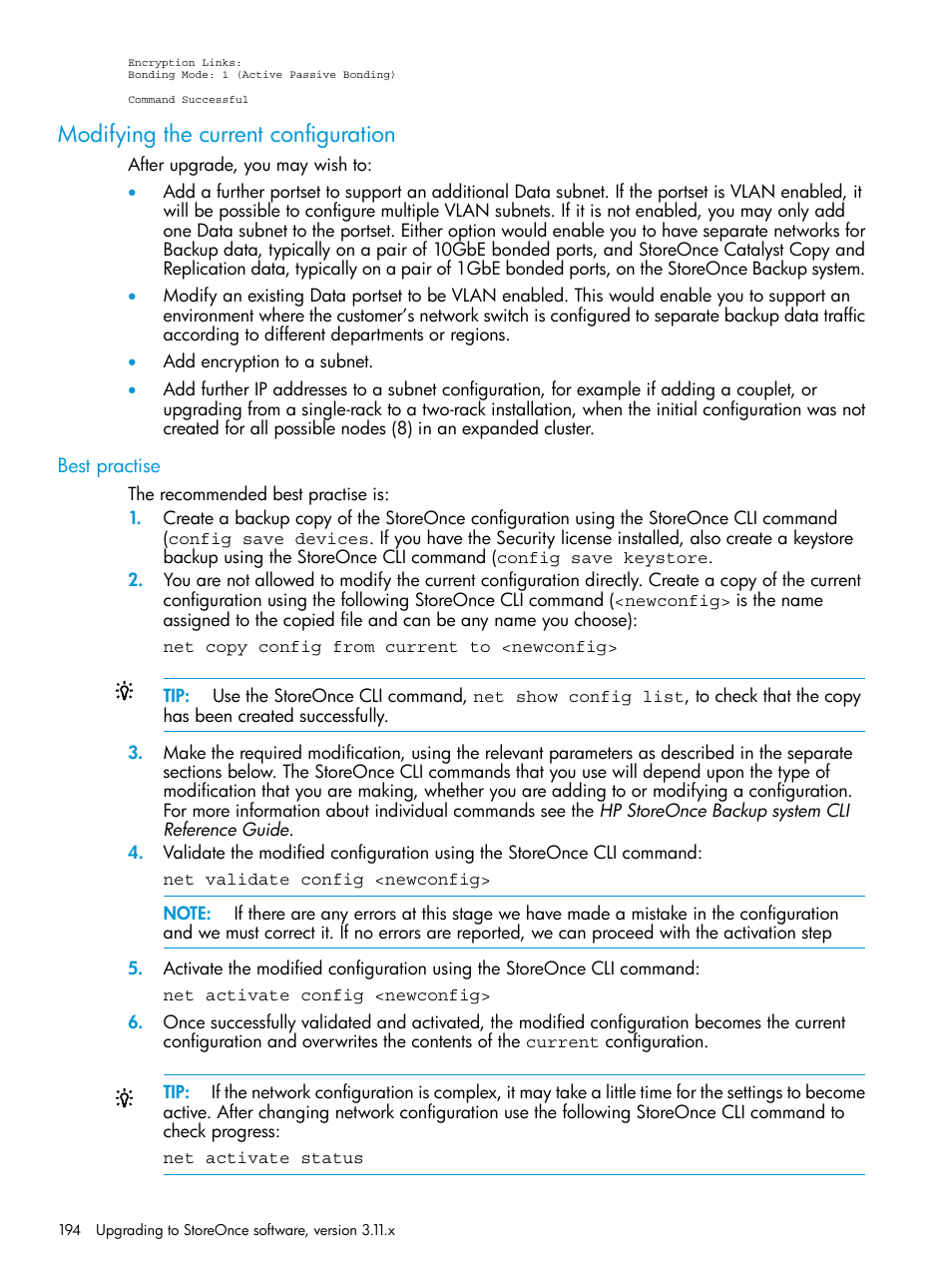 Modifying the current configuration, Best practise | HP StoreOnce Backup User Manual | Page 194 / 204