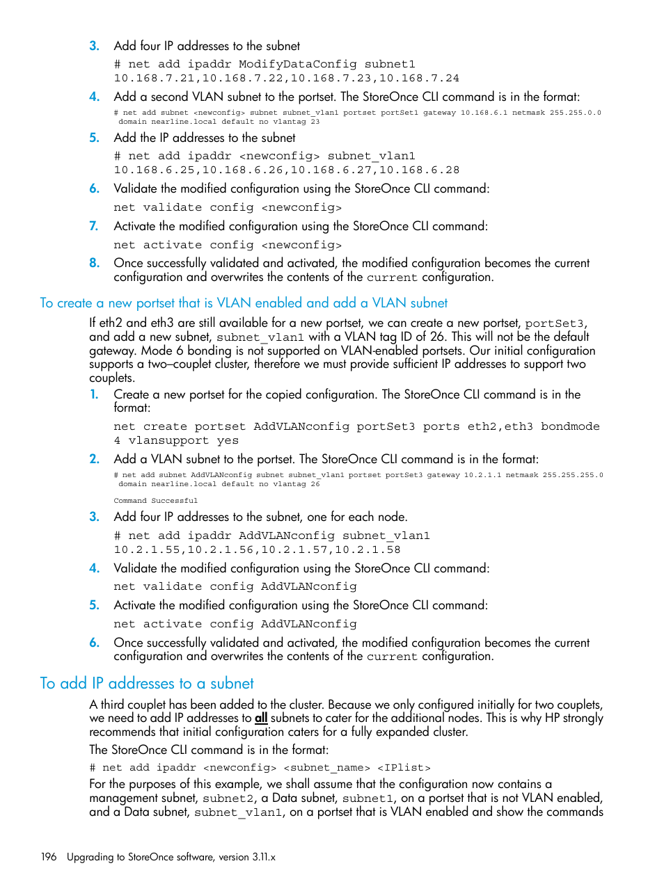 To add ip addresses to a subnet | HP StoreOnce Backup User Manual | Page 196 / 204