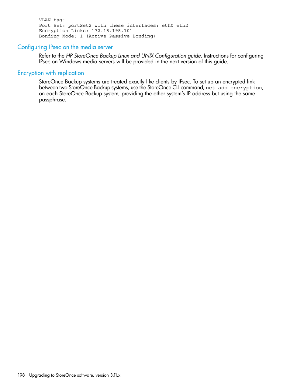 Configuring ipsec on the media server, Encryption with replication | HP StoreOnce Backup User Manual | Page 198 / 204