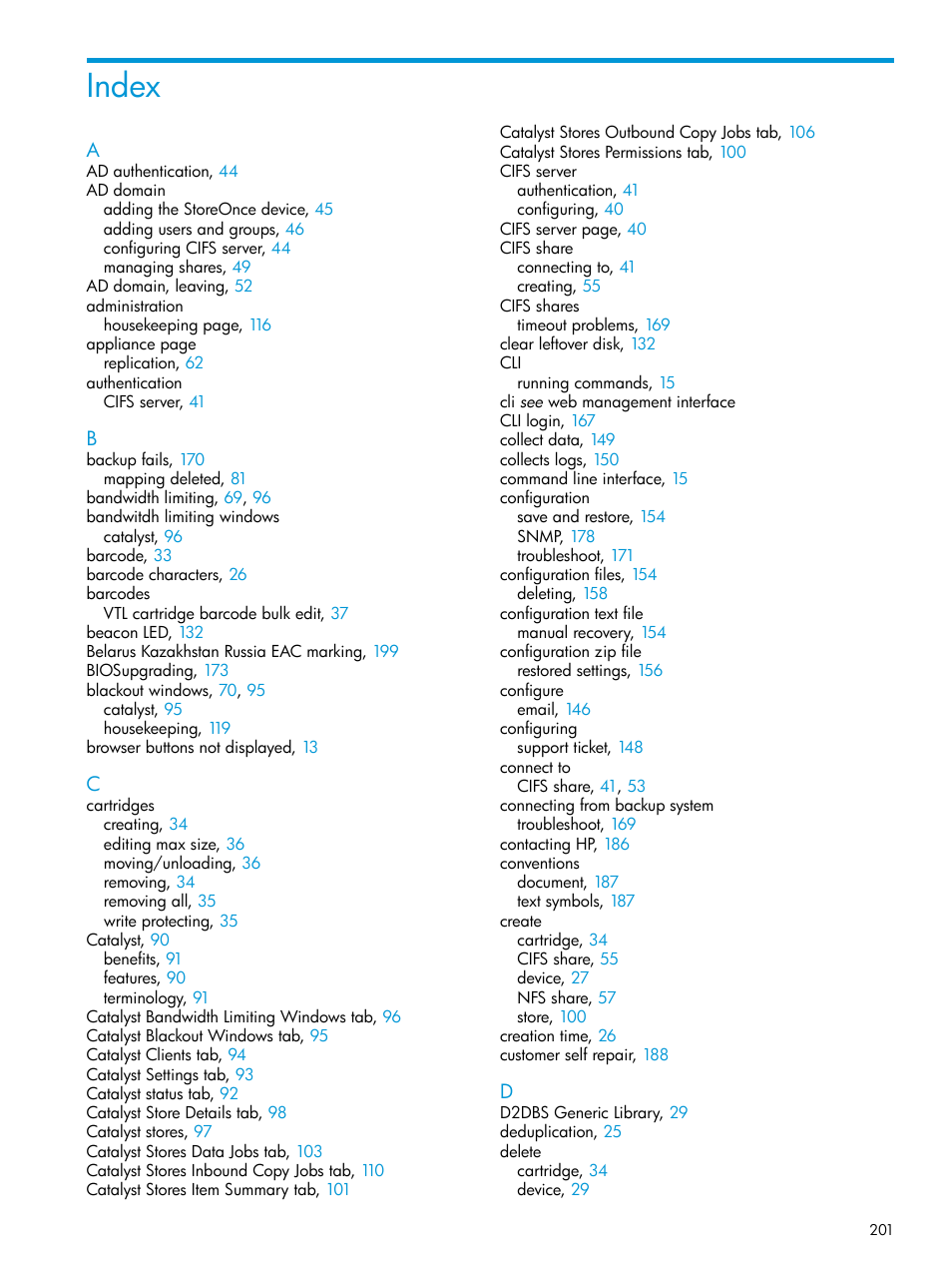 Index | HP StoreOnce Backup User Manual | Page 201 / 204