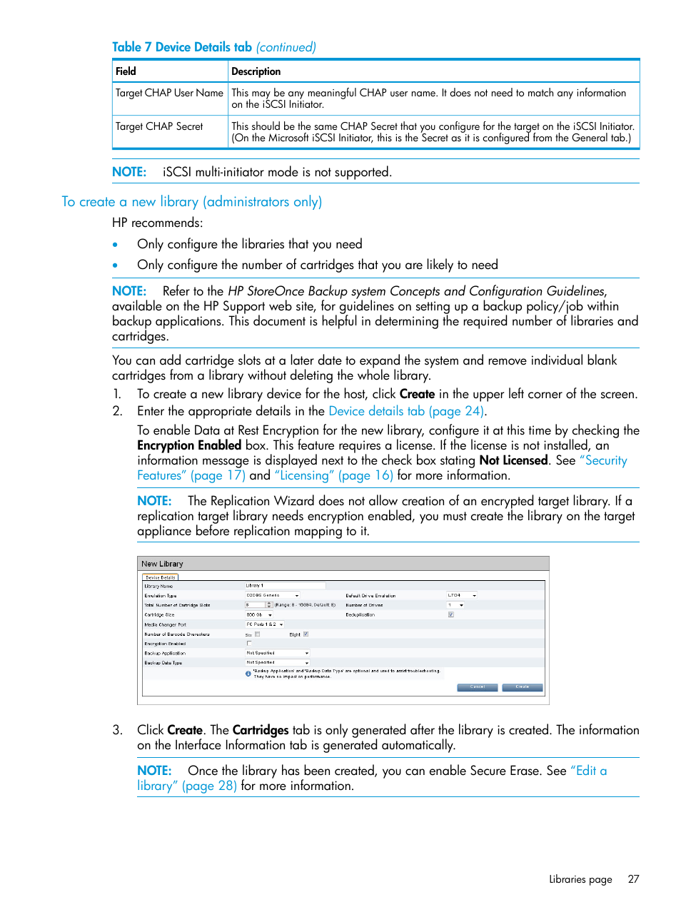 To create a new library (administrators only), Create a | HP StoreOnce Backup User Manual | Page 27 / 204