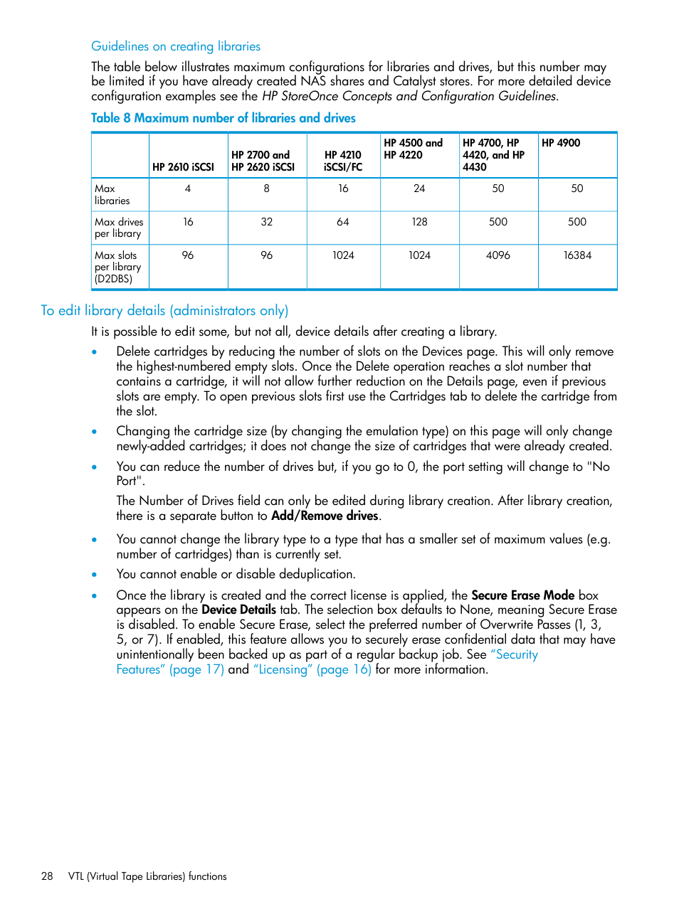 To edit library details (administrators only), Edit a | HP StoreOnce Backup User Manual | Page 28 / 204