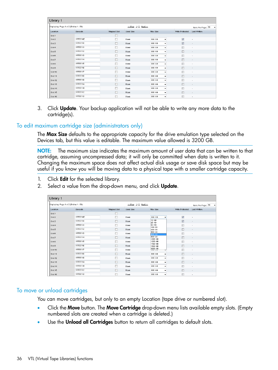 To move or unload cartridges | HP StoreOnce Backup User Manual | Page 36 / 204