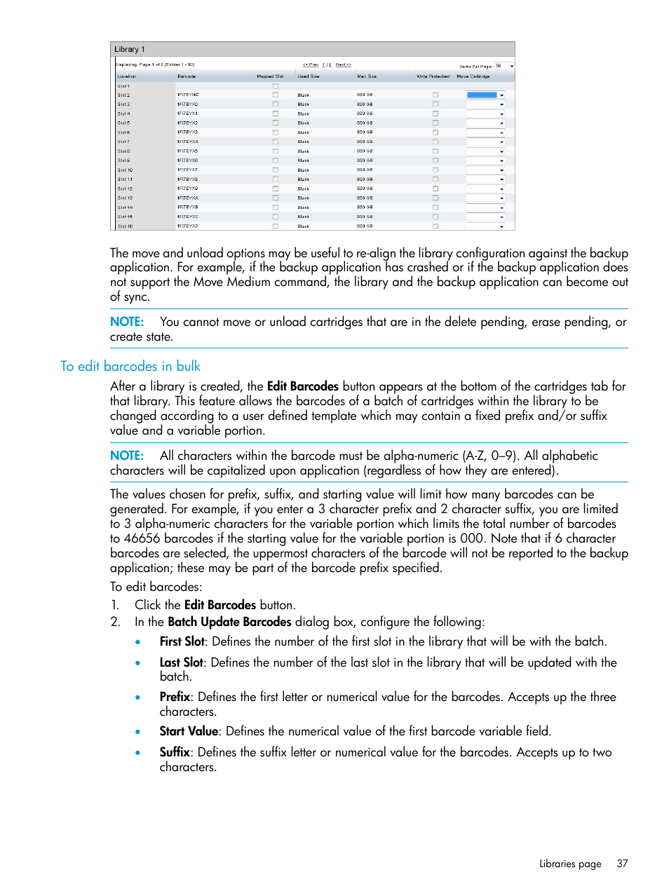 To edit barcodes in bulk | HP StoreOnce Backup User Manual | Page 37 / 204