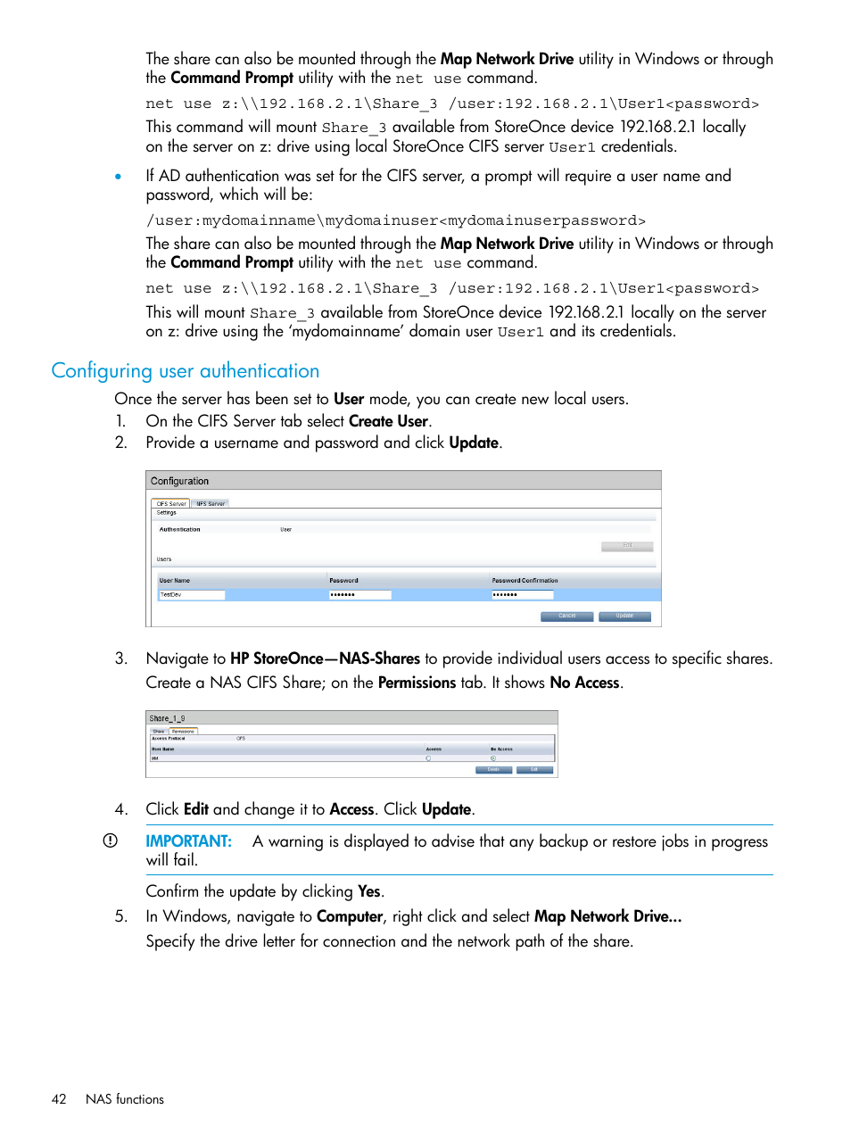 Configuring user authentication, Configuring user | HP StoreOnce Backup User Manual | Page 42 / 204