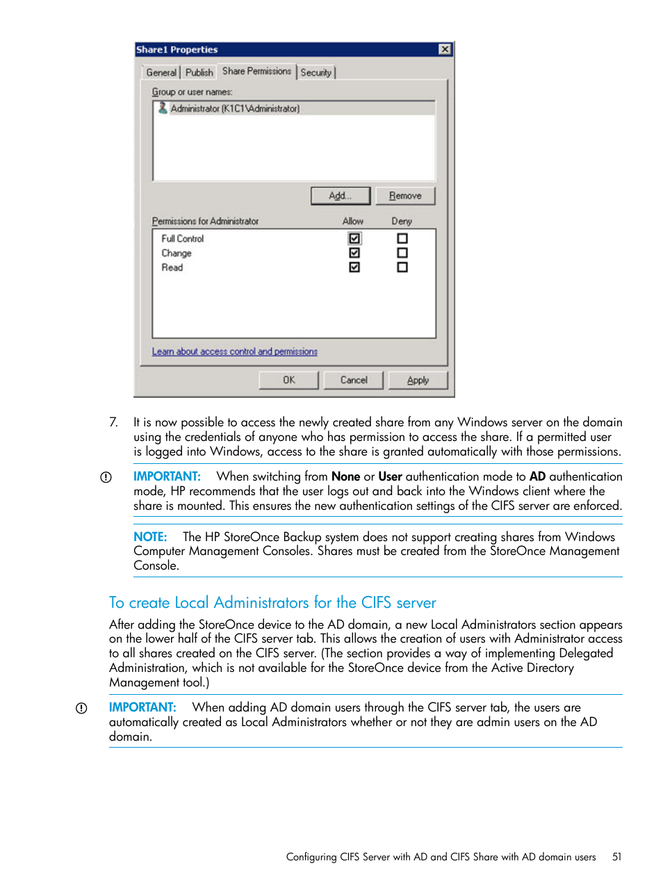 To create local administrators for the | HP StoreOnce Backup User Manual | Page 51 / 204