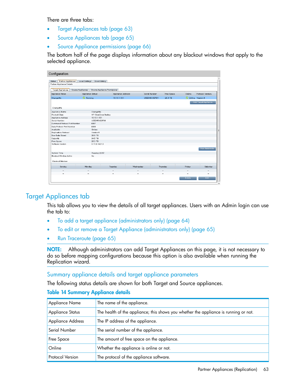 Target appliances tab | HP StoreOnce Backup User Manual | Page 63 / 204