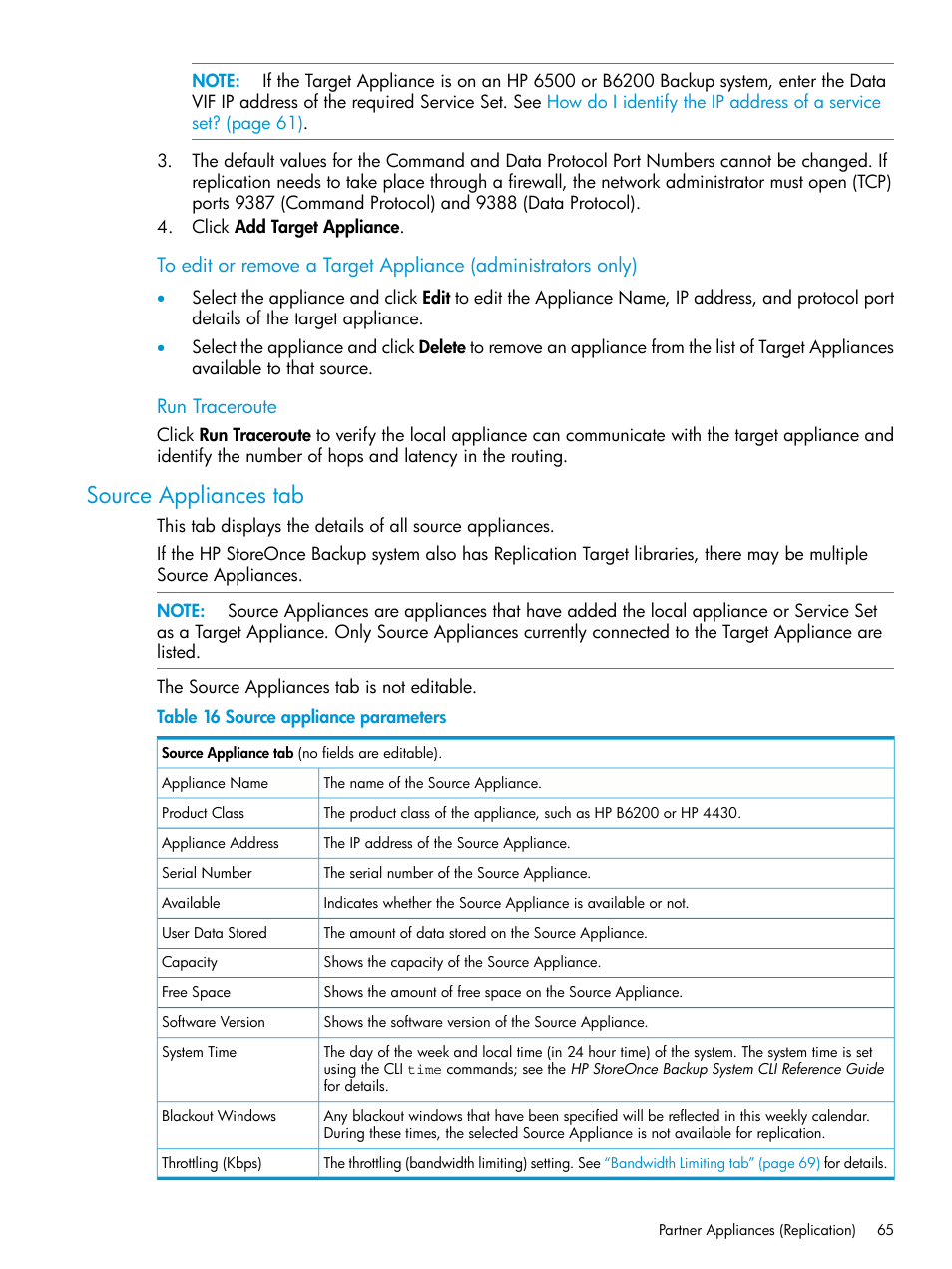 Source appliances tab | HP StoreOnce Backup User Manual | Page 65 / 204