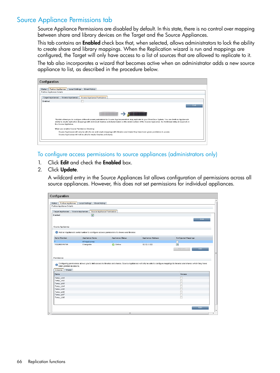 Source appliance permissions tab | HP StoreOnce Backup User Manual | Page 66 / 204