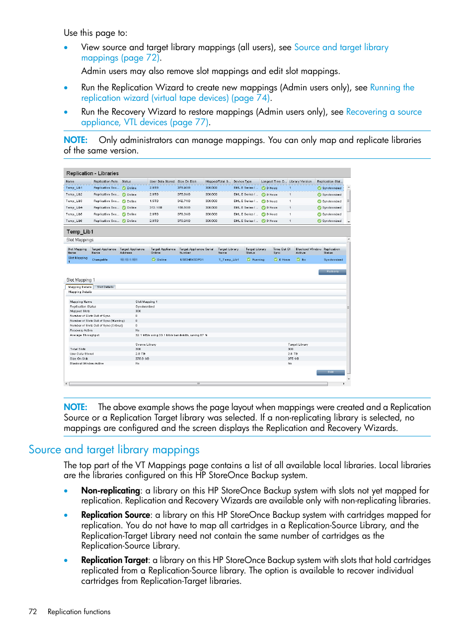 Source and target library mappings | HP StoreOnce Backup User Manual | Page 72 / 204