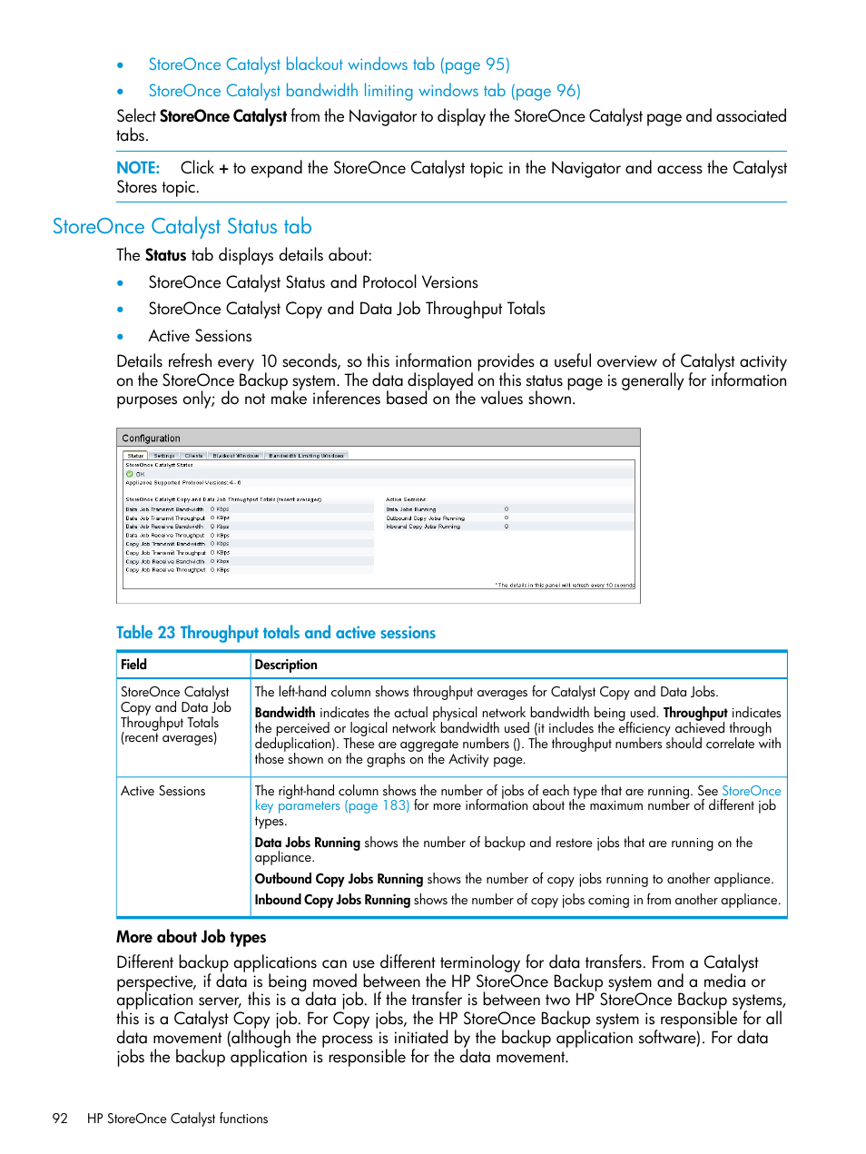Storeonce catalyst status tab | HP StoreOnce Backup User Manual | Page 92 / 204