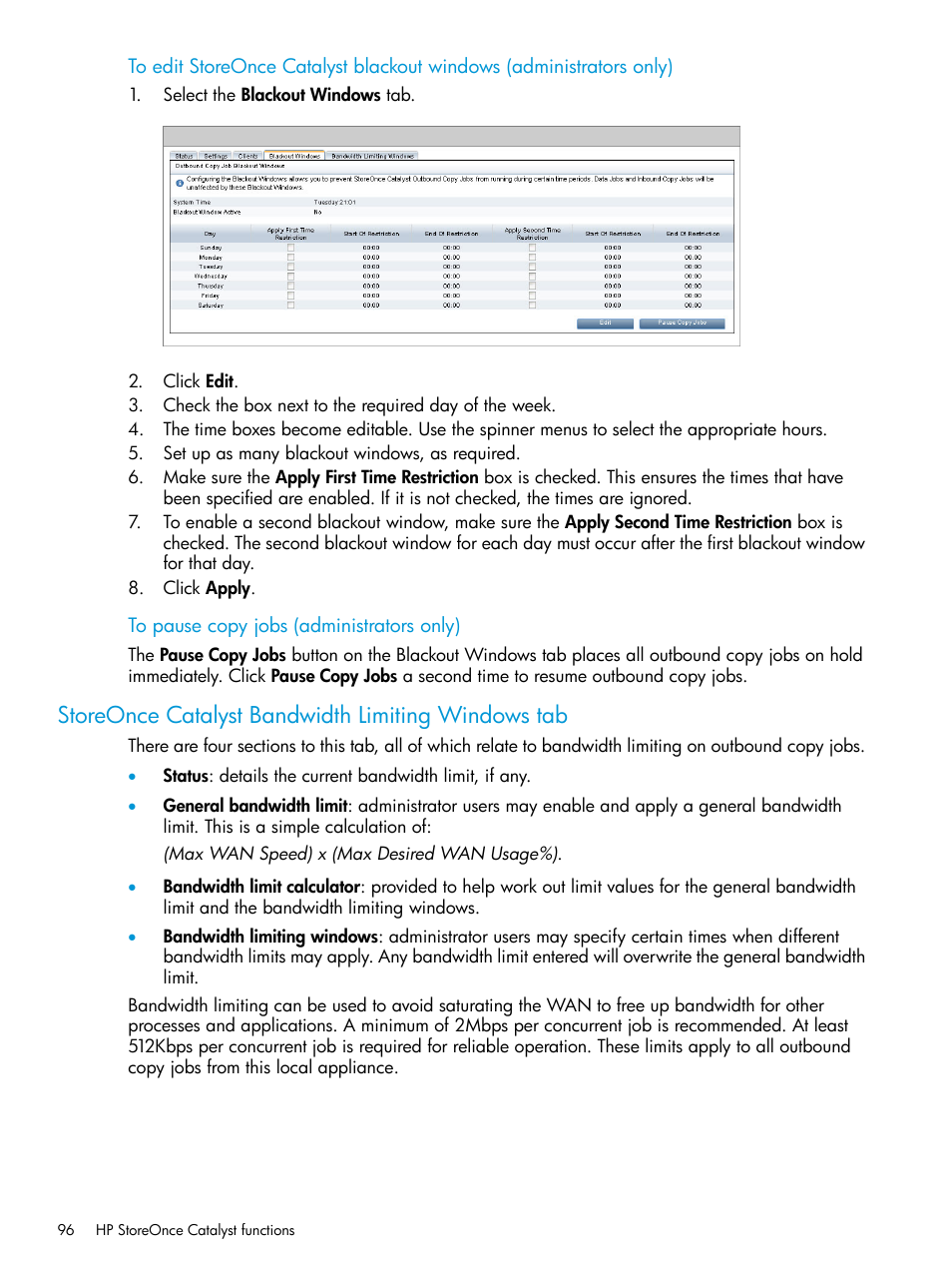 Storeonce catalyst bandwidth limiting windows tab | HP StoreOnce Backup User Manual | Page 96 / 204