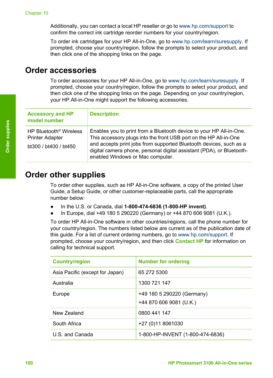 Order accessories, Order other supplies, Order accessories order other supplies | HP Photosmart 3110 All-in-One Printer User Manual | Page 103 / 166