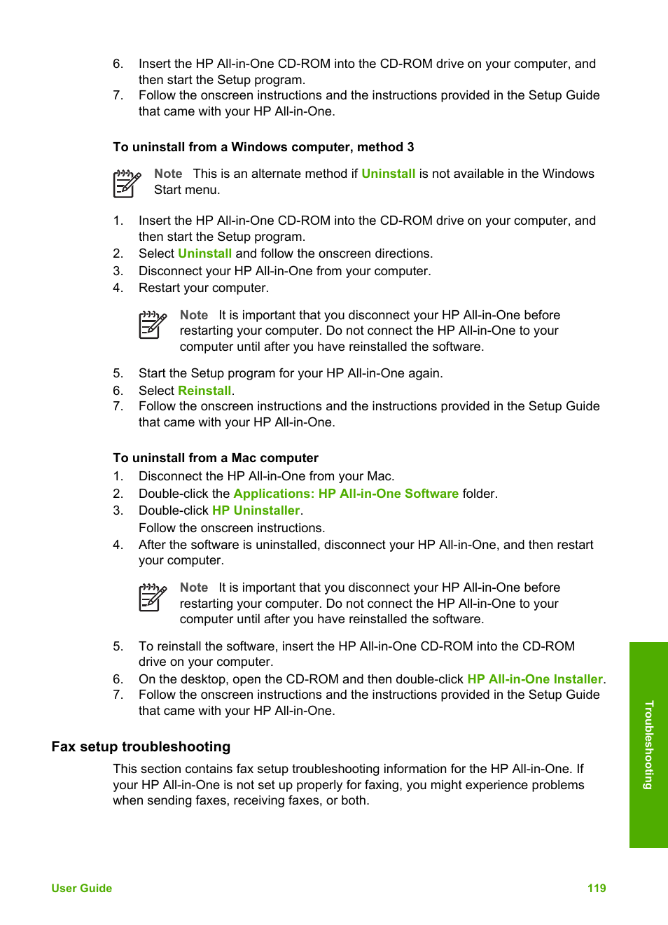 Fax setup troubleshooting | HP Photosmart 3110 All-in-One Printer User Manual | Page 122 / 166