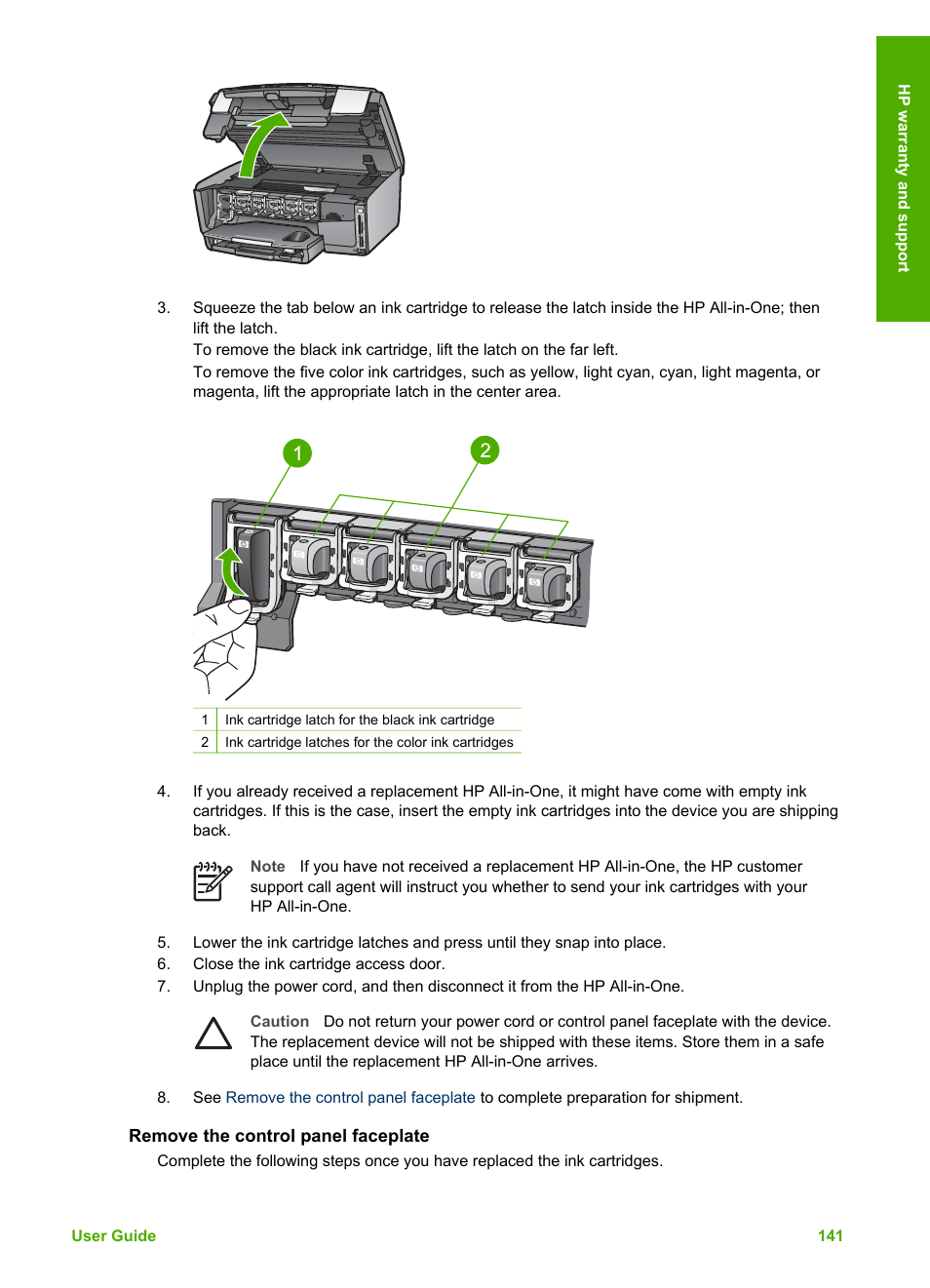 Remove the control panel faceplate | HP Photosmart 3110 All-in-One Printer User Manual | Page 144 / 166