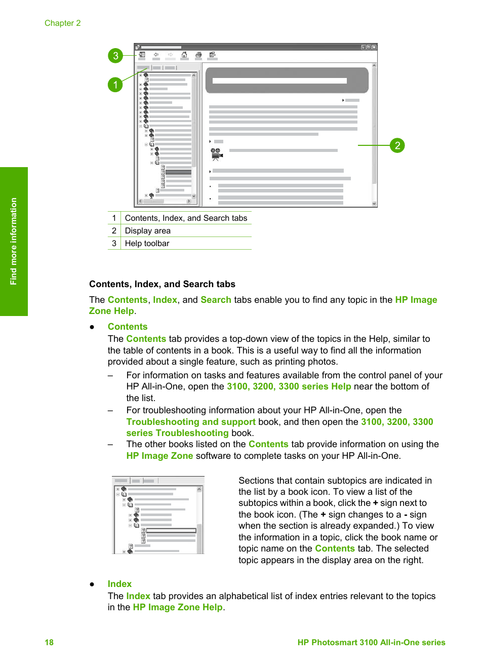 Contents, index, and search tabs | HP Photosmart 3110 All-in-One Printer User Manual | Page 21 / 166