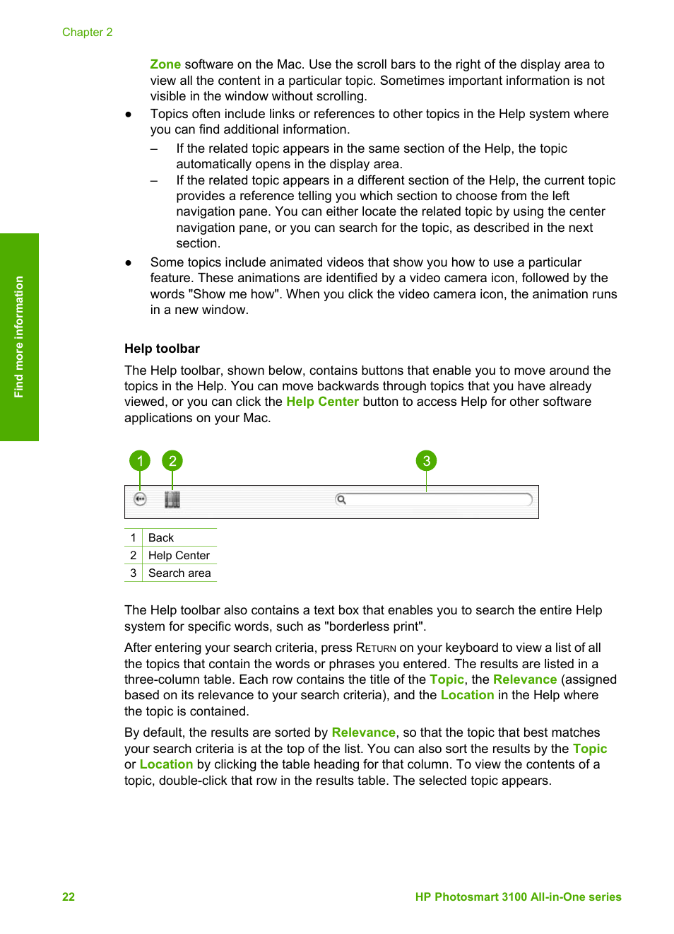 Help toolbar | HP Photosmart 3110 All-in-One Printer User Manual | Page 25 / 166