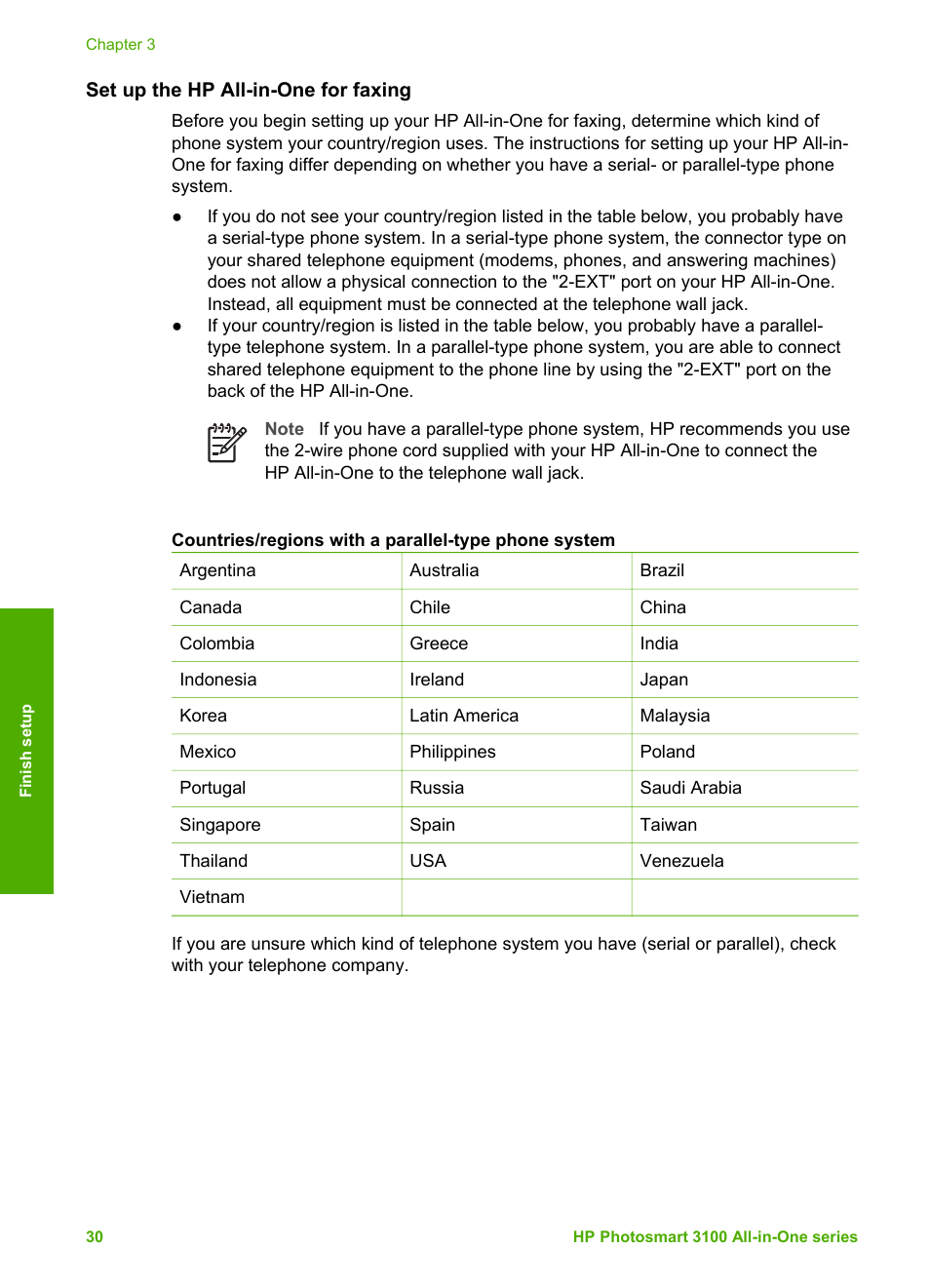 Set up the hp all-in-one for faxing | HP Photosmart 3110 All-in-One Printer User Manual | Page 33 / 166