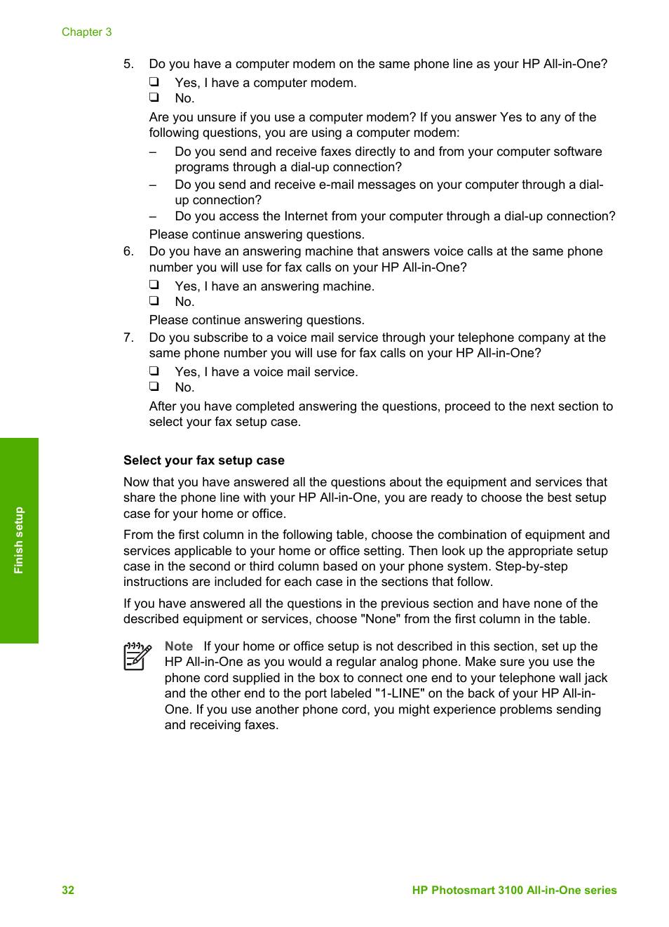 Select your fax setup case | HP Photosmart 3110 All-in-One Printer User Manual | Page 35 / 166