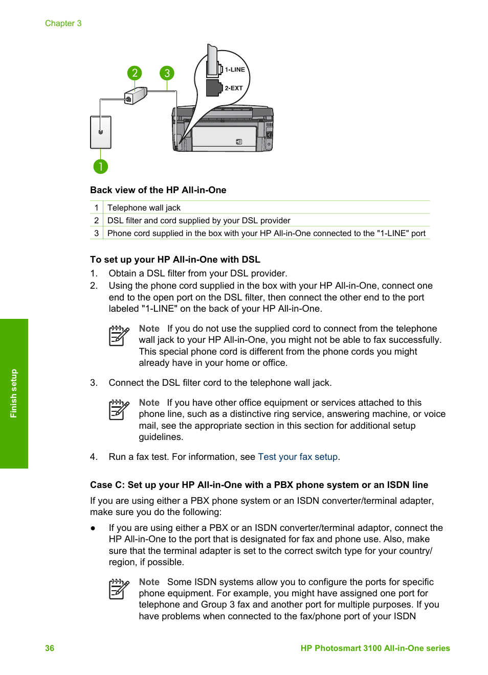 Case c: set up your hp all-in-one with, A pbx phone system or an isdn line | HP Photosmart 3110 All-in-One Printer User Manual | Page 39 / 166