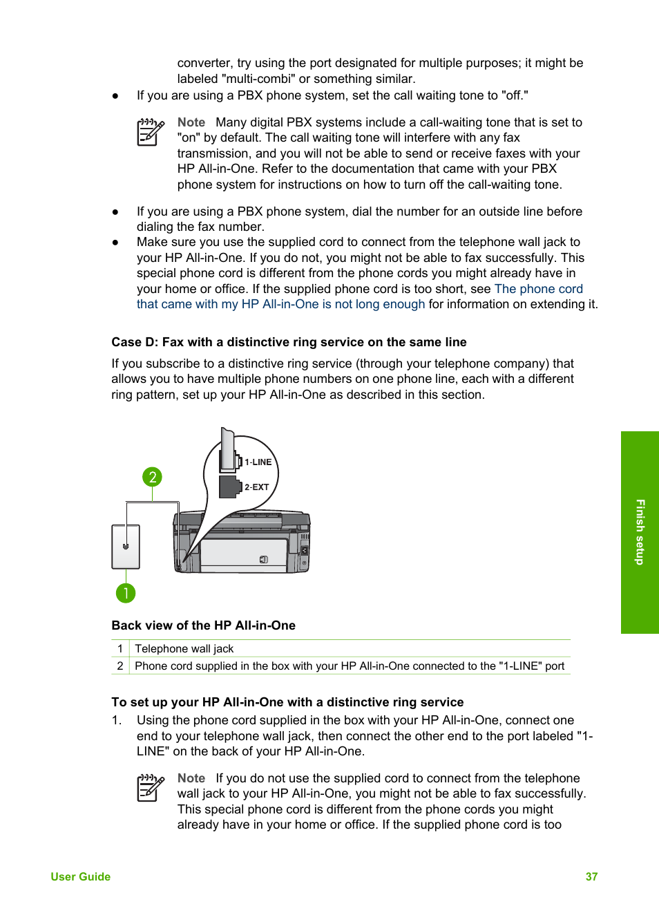 Case d: fax with a distinctive ring, Service on the same line | HP Photosmart 3110 All-in-One Printer User Manual | Page 40 / 166