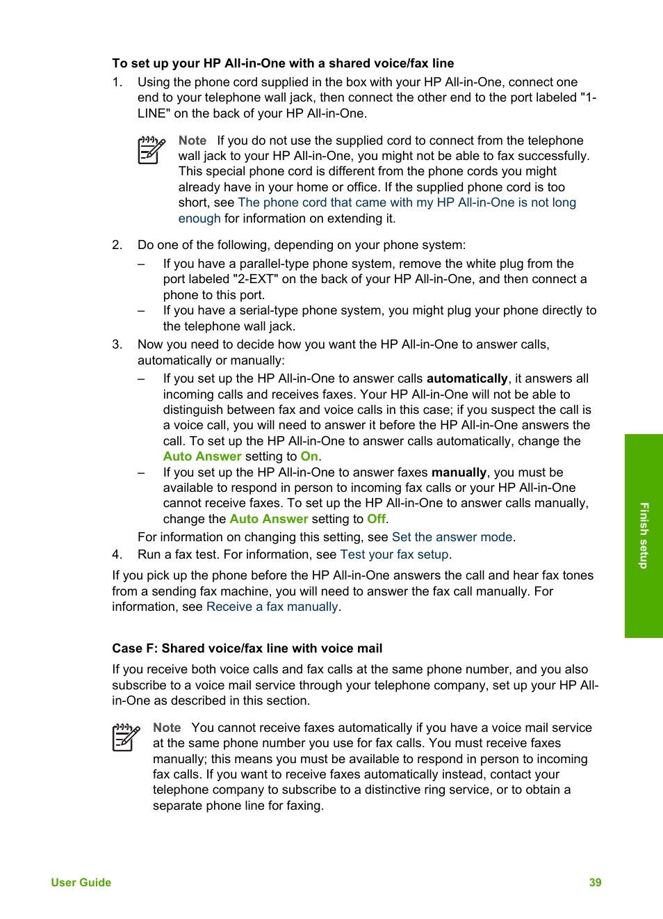 Case f: shared voice/fax line with voice mail | HP Photosmart 3110 All-in-One Printer User Manual | Page 42 / 166