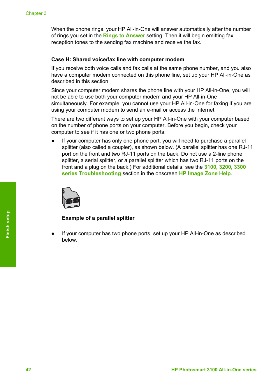 Case h: shared voice/fax line with computer modem | HP Photosmart 3110 All-in-One Printer User Manual | Page 45 / 166