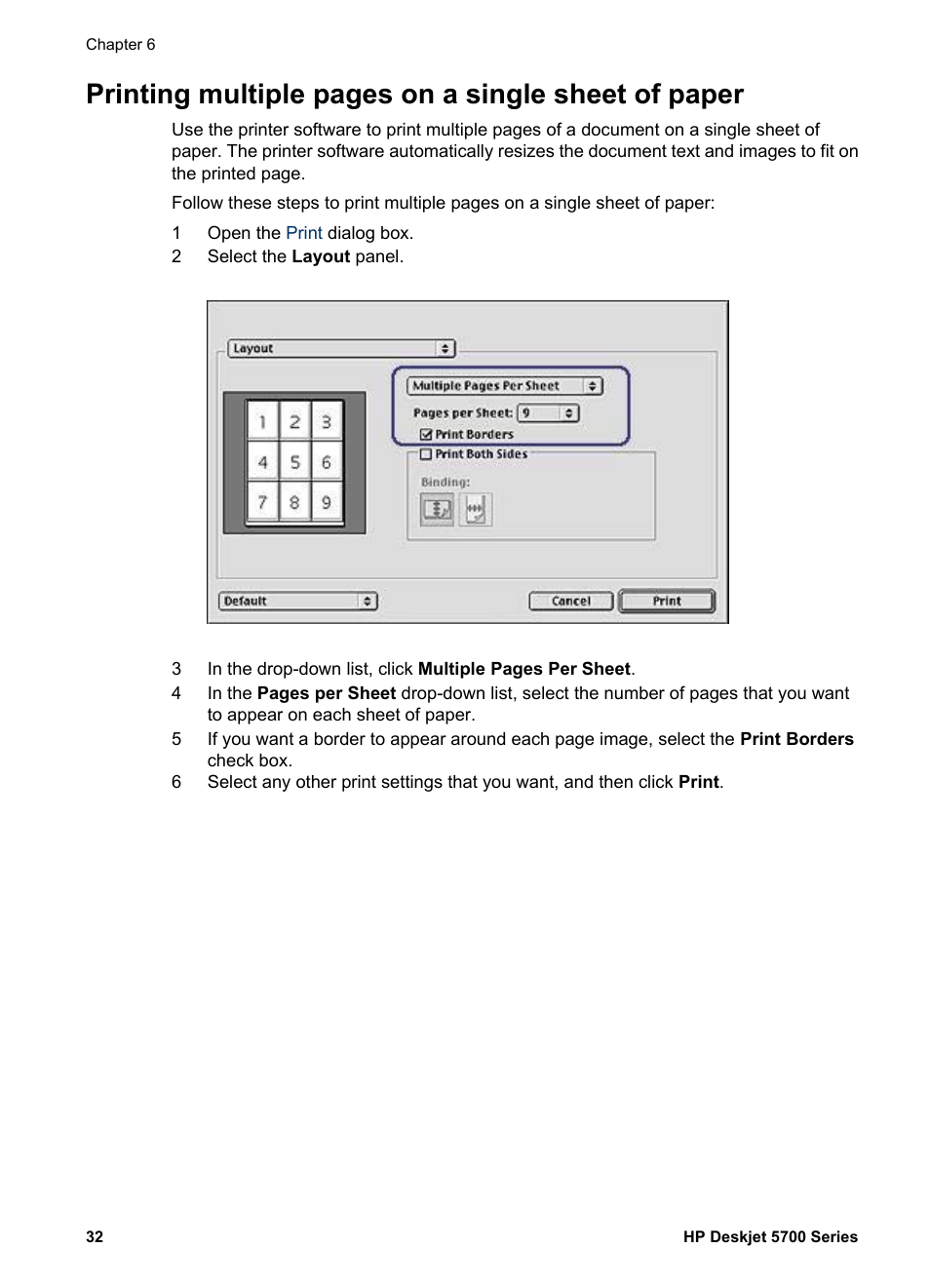 Printing multiple pages on a single sheet of paper | HP Deskjet 5740 Color Inkjet Printer User Manual | Page 34 / 104