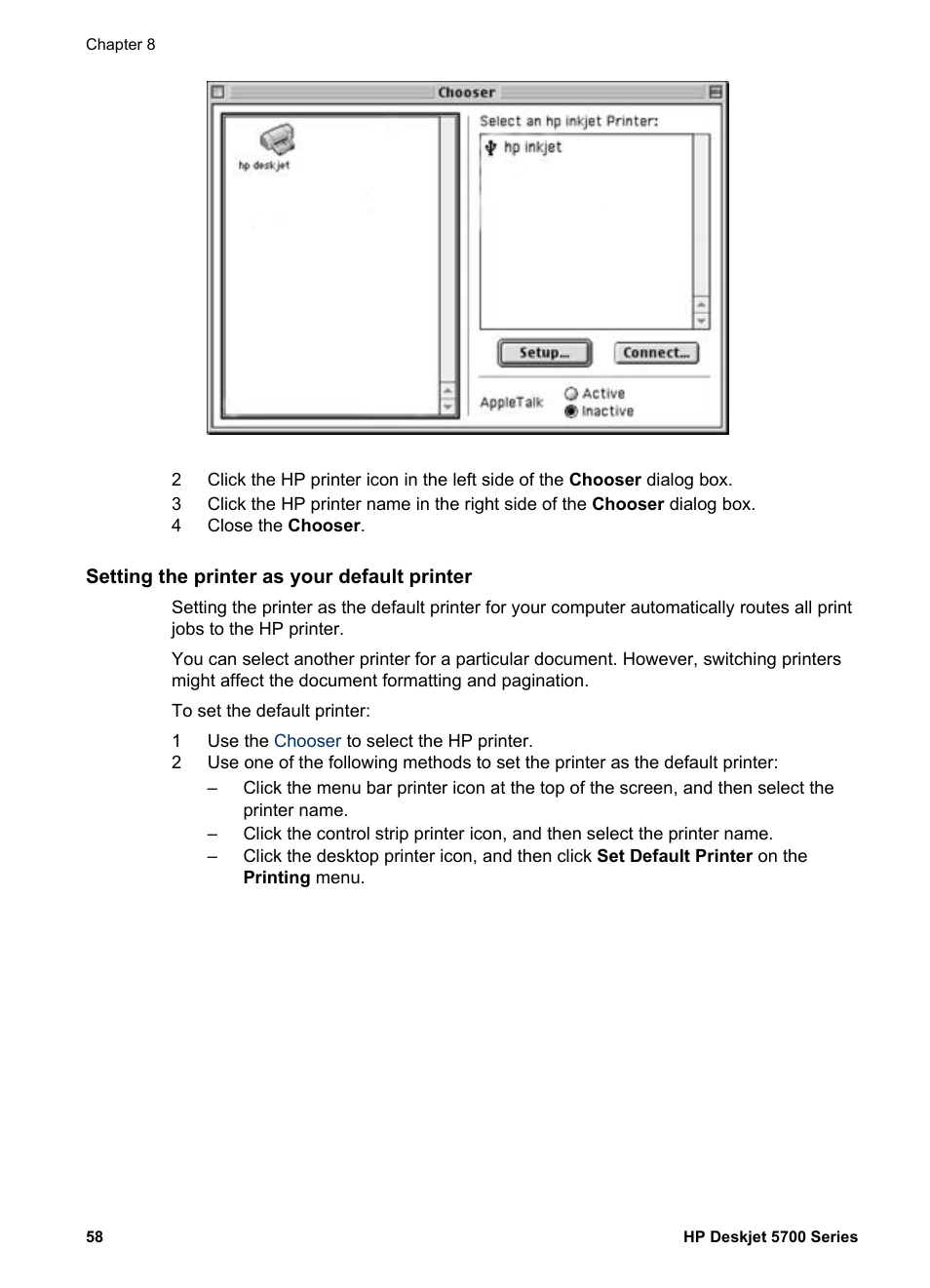 Setting the printer as your default printer | HP Deskjet 5740 Color Inkjet Printer User Manual | Page 60 / 104