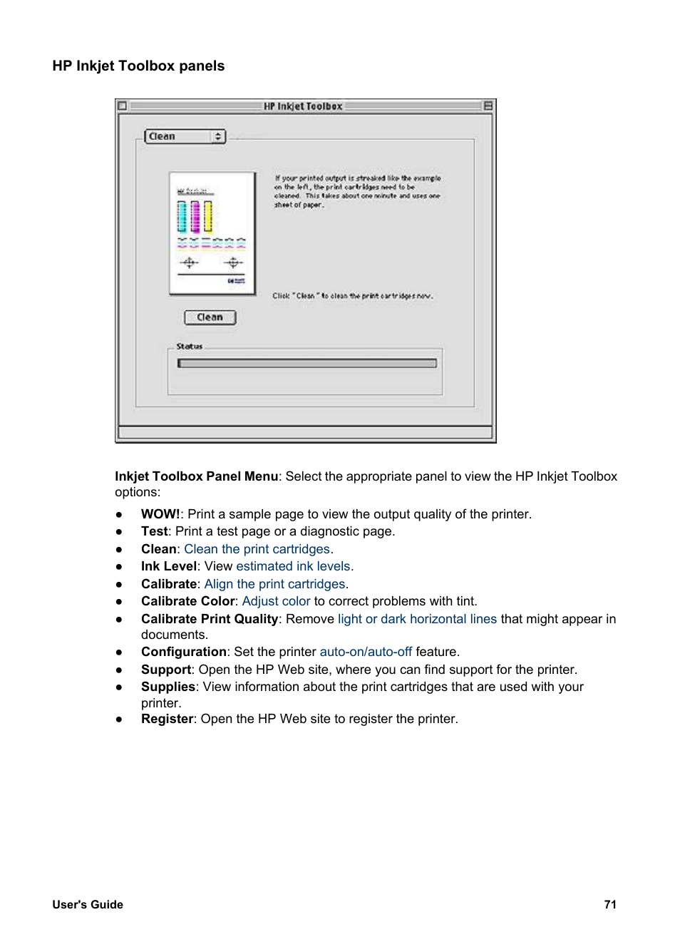 Hp inkjet toolbox panels | HP Deskjet 5740 Color Inkjet Printer User Manual | Page 73 / 104