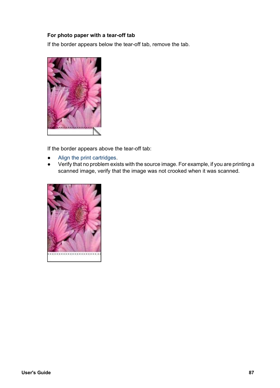 For photo paper with a tear-off tab | HP Deskjet 5740 Color Inkjet Printer User Manual | Page 89 / 104