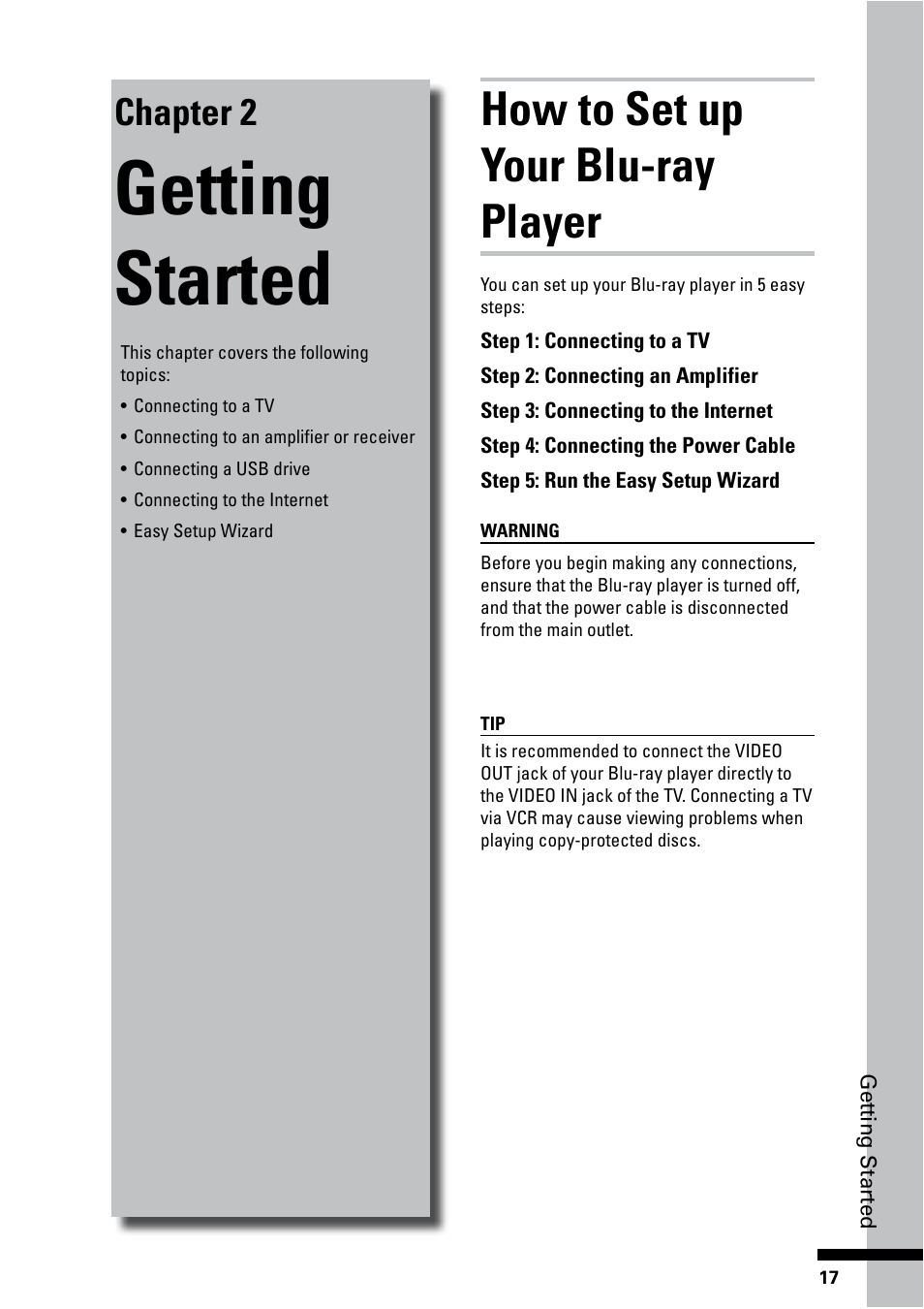 Getting started, How to set up your blu-ray player, Chapter 2 | HP BD-2000 Blu-ray Disc Player User Manual | Page 17 / 66