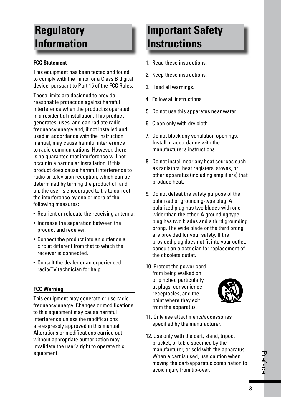 Regulatory information, Important safety, Instructions | Important safety instructions | HP BD-2000 Blu-ray Disc Player User Manual | Page 3 / 66