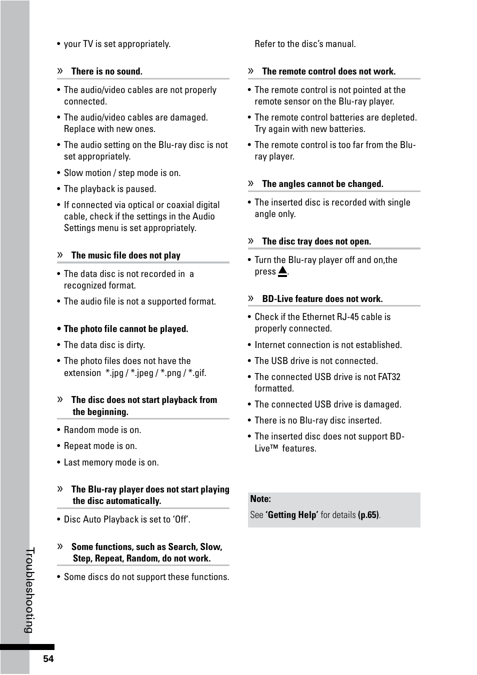 HP BD-2000 Blu-ray Disc Player User Manual | Page 54 / 66
