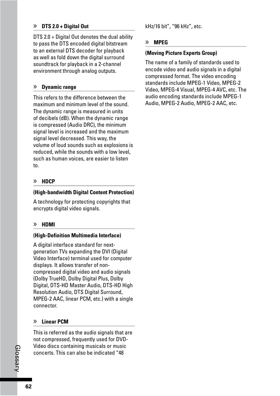 HP BD-2000 Blu-ray Disc Player User Manual | Page 62 / 66