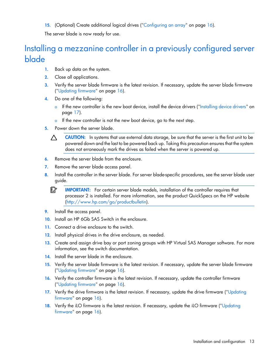 HP Smart Array P731m Controller User Manual | Page 13 / 45