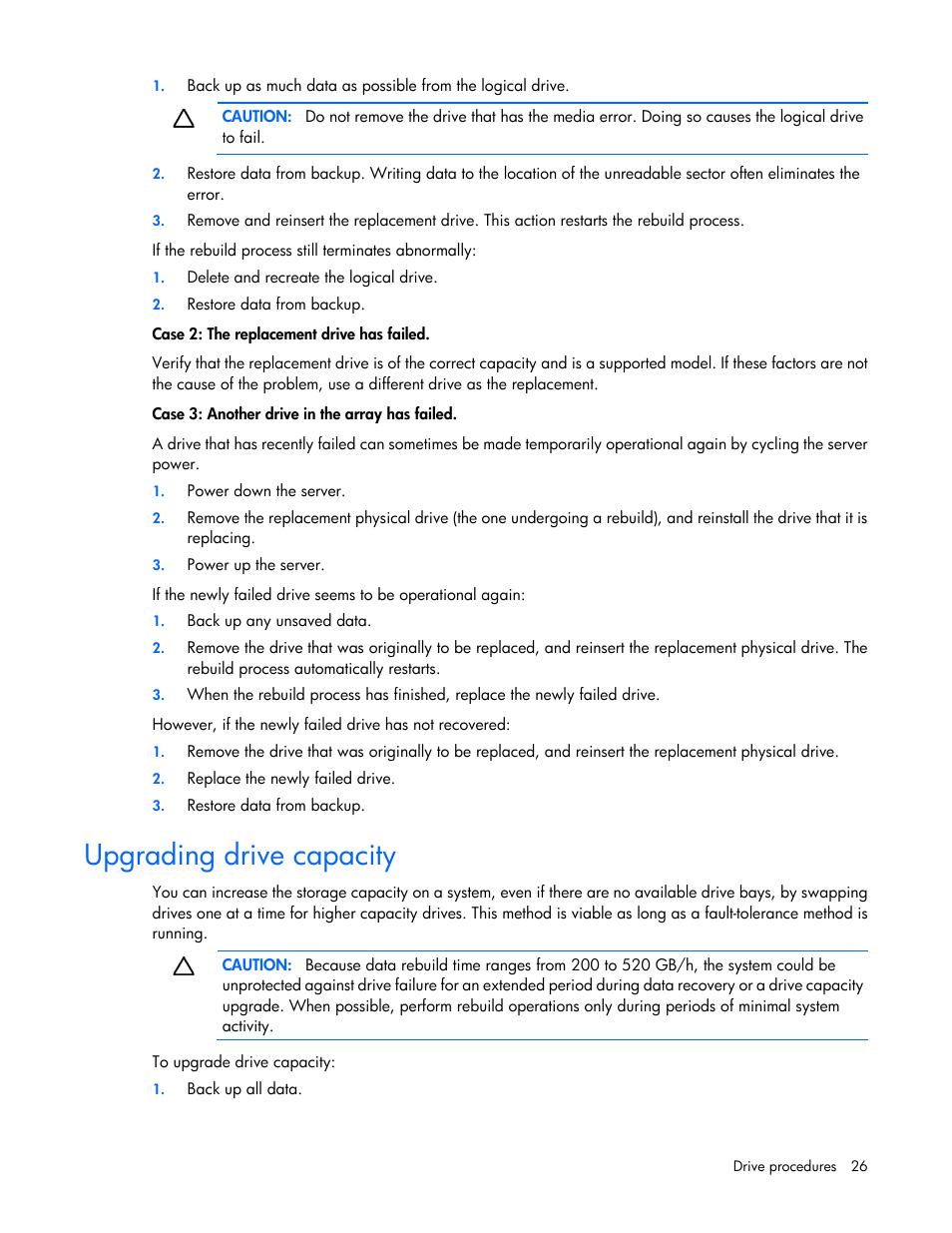 Upgrading drive capacity | HP Smart Array P731m Controller User Manual | Page 26 / 45