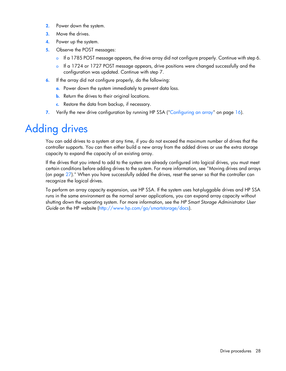Adding drives | HP Smart Array P731m Controller User Manual | Page 28 / 45