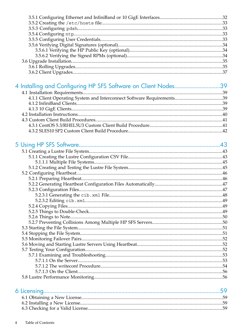 5 using hp sfs software, 6 licensing | HP StorageWorks Scalable File Share User Manual | Page 4 / 80