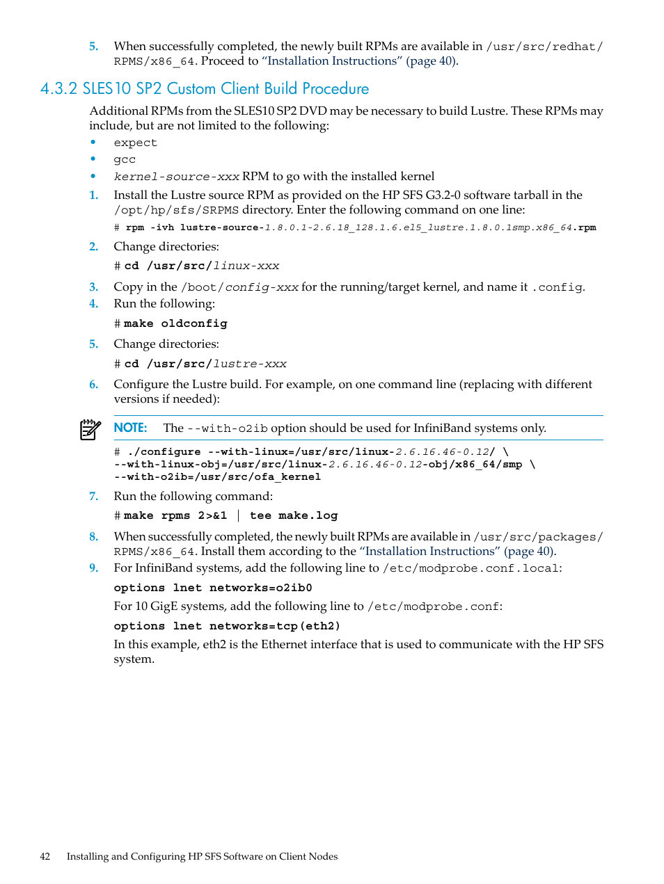 2 sles10 sp2 custom client build procedure | HP StorageWorks Scalable File Share User Manual | Page 42 / 80