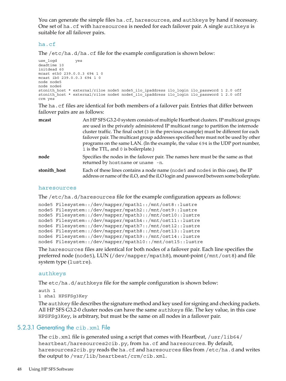 1 generating the cib.xml file | HP StorageWorks Scalable File Share User Manual | Page 48 / 80