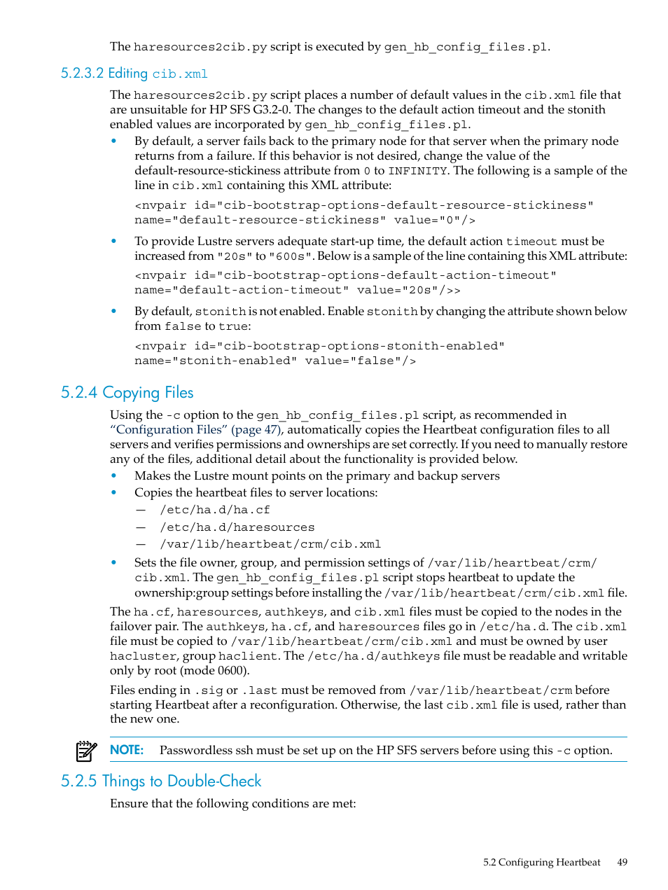 2 editing cib.xml, 4 copying files, 5 things to double-check | 4 copying files 5.2.5 things to double-check, Things to | HP StorageWorks Scalable File Share User Manual | Page 49 / 80