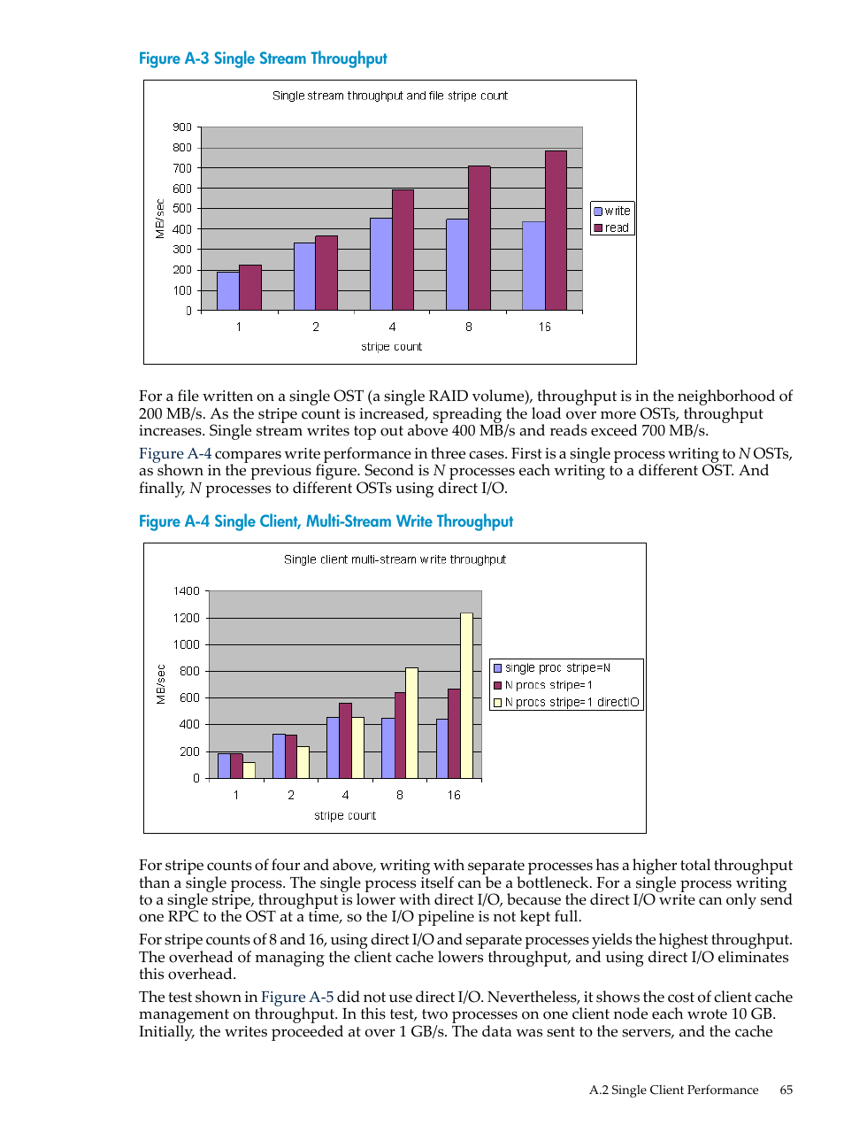 Single stream throughput, Single client, multi-stream write throughput | HP StorageWorks Scalable File Share User Manual | Page 65 / 80