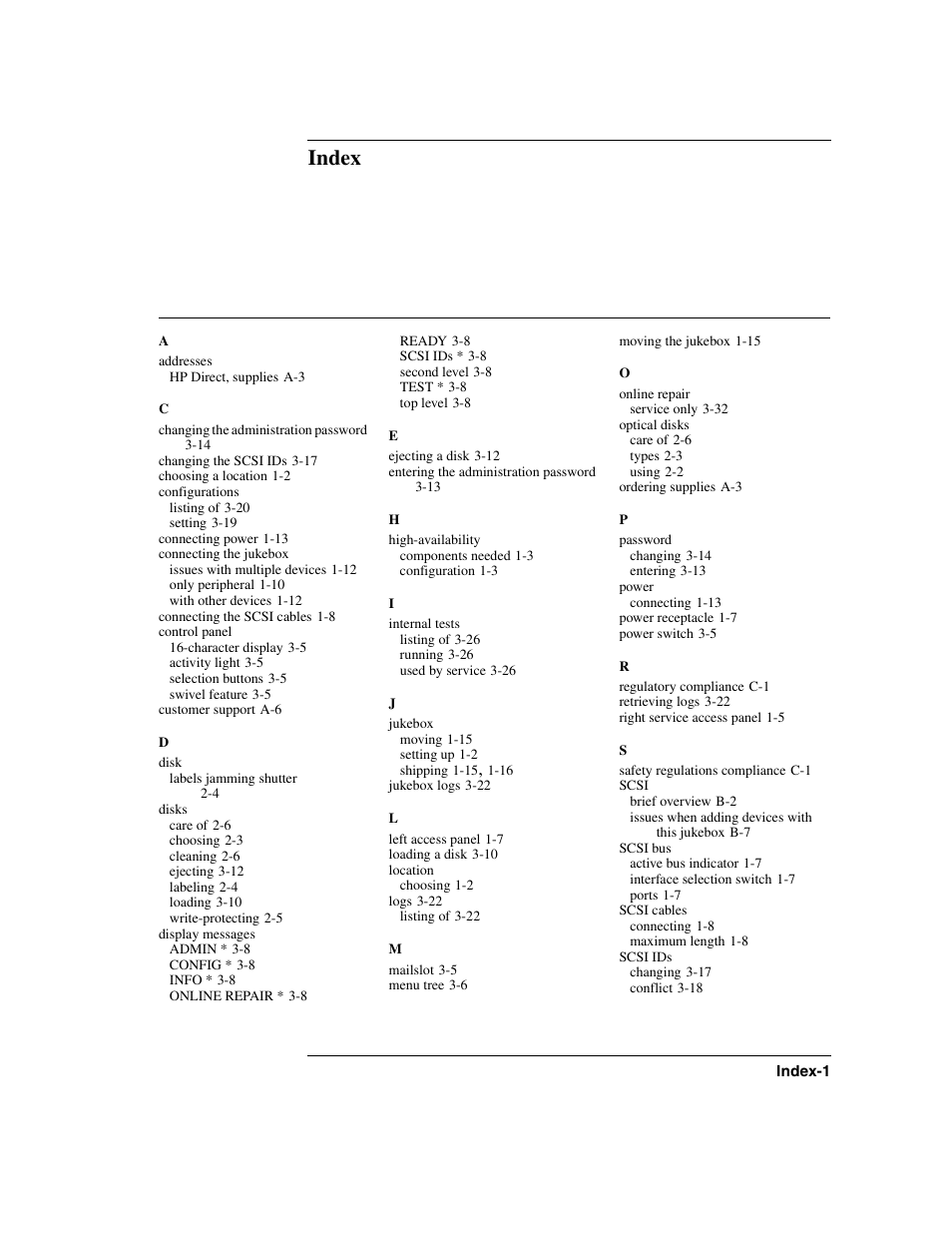 Index | HP Optical Jukeboxes User Manual | Page 111 / 112