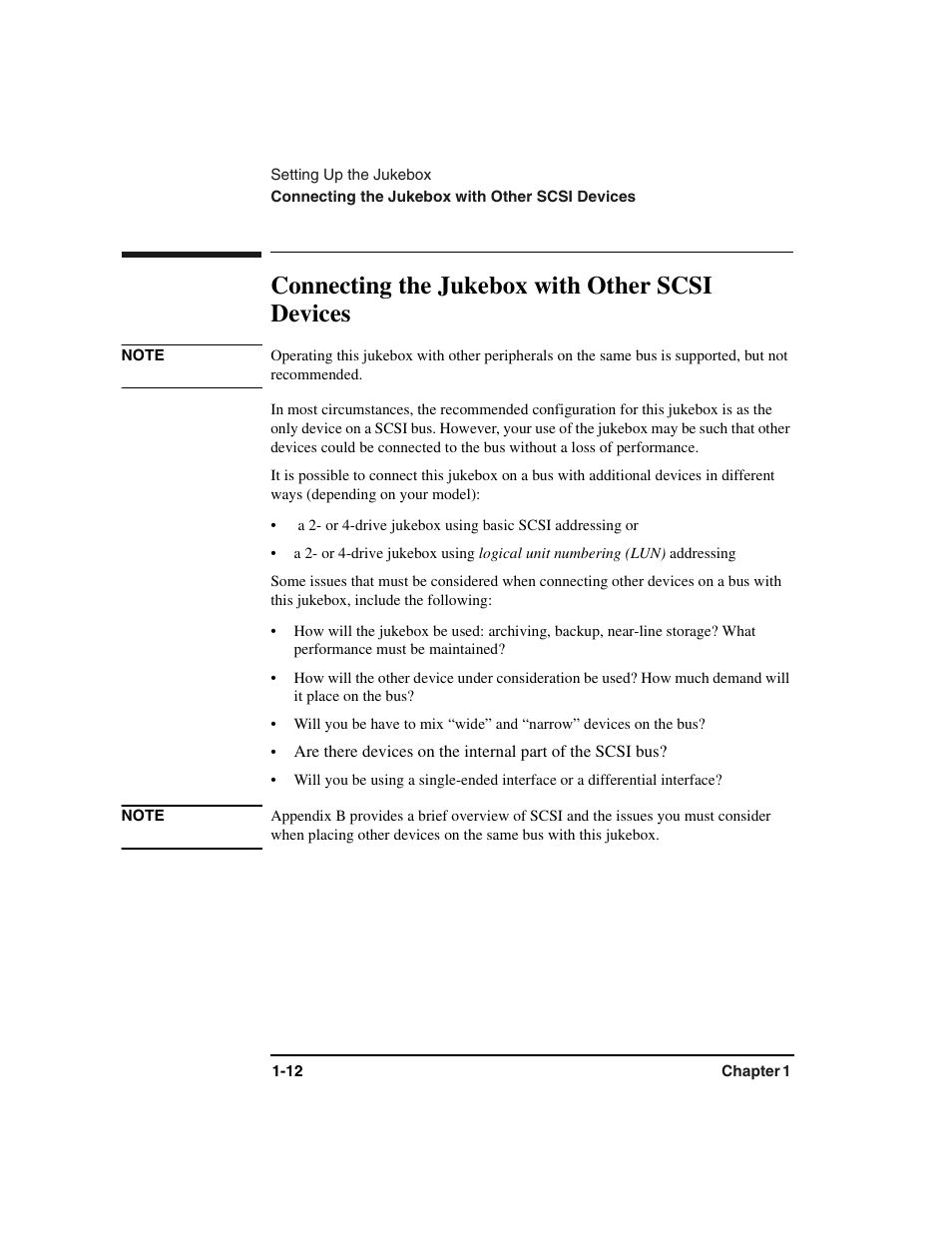 Connecting the jukebox:with other devices, Connecting the jukebox with other scsi devices -12, Connecting the jukebox with other scsi devices | HP Optical Jukeboxes User Manual | Page 24 / 112