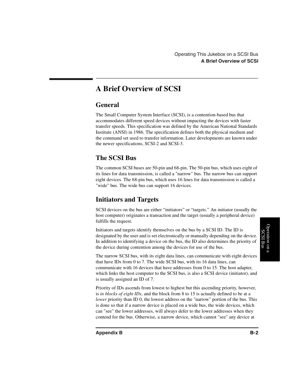 Scsi:brief overview, General, The scsi bus | Initiators and targets, A brief overview of scsi | HP Optical Jukeboxes User Manual | Page 83 / 112