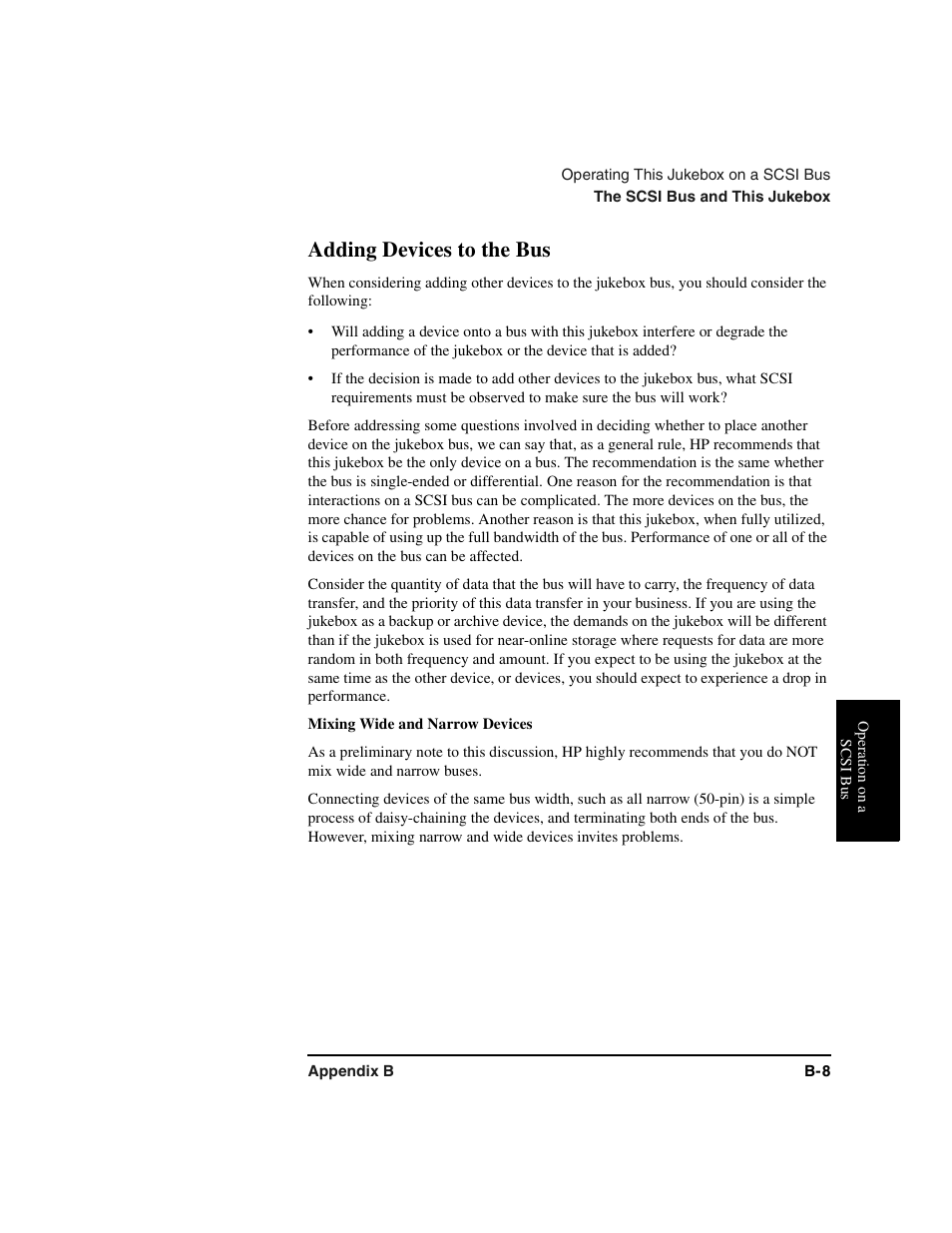 Adding devices to the bus, Mixing wide and narrow devices | HP Optical Jukeboxes User Manual | Page 89 / 112