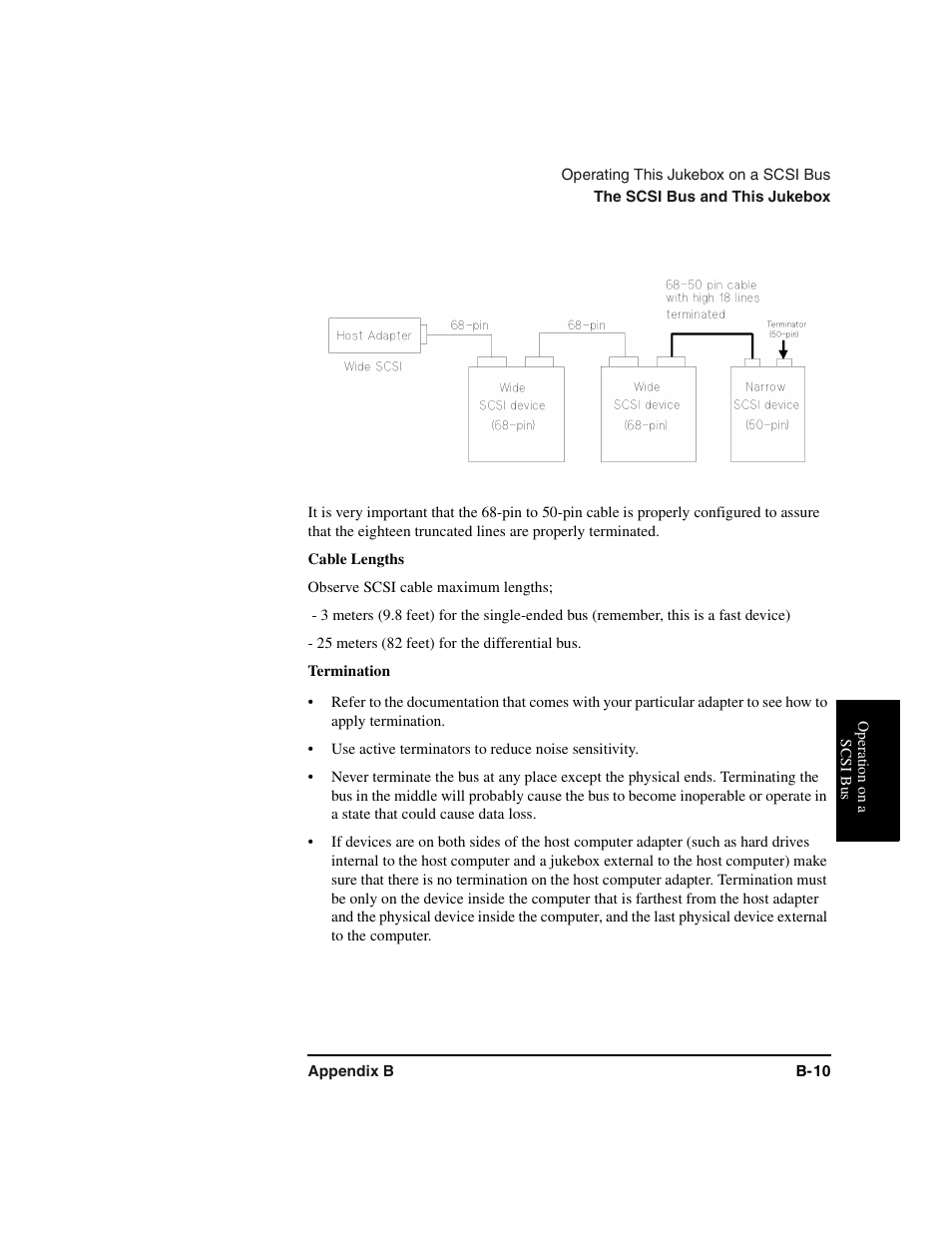 Graphic, Cable lengths, Observe scsi cable maximum lengths | Termination, Use active terminators to reduce noise sensitivity | HP Optical Jukeboxes User Manual | Page 91 / 112