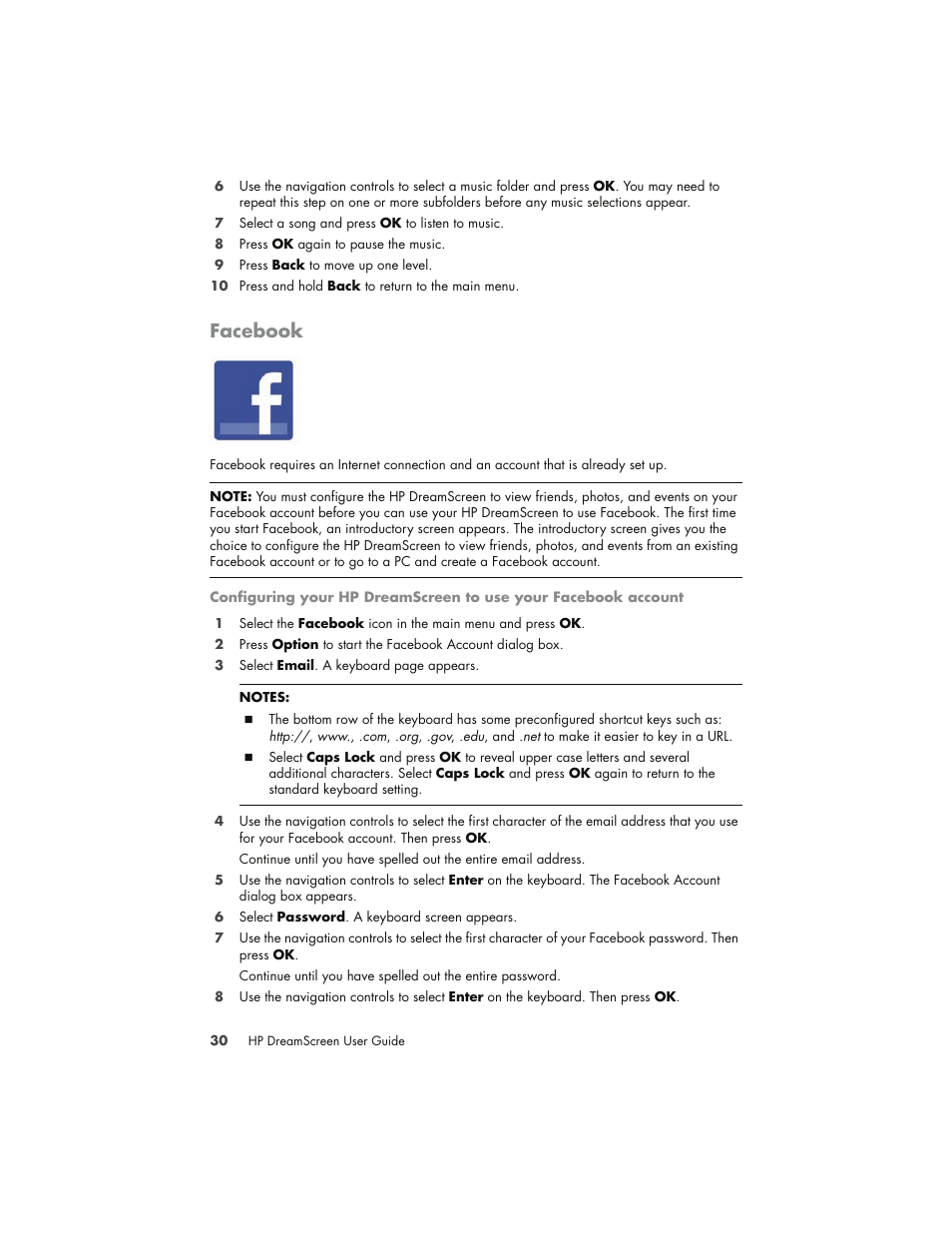 Facebook | HP DreamScreen 130 Wireless Connected Screen User Manual | Page 36 / 58